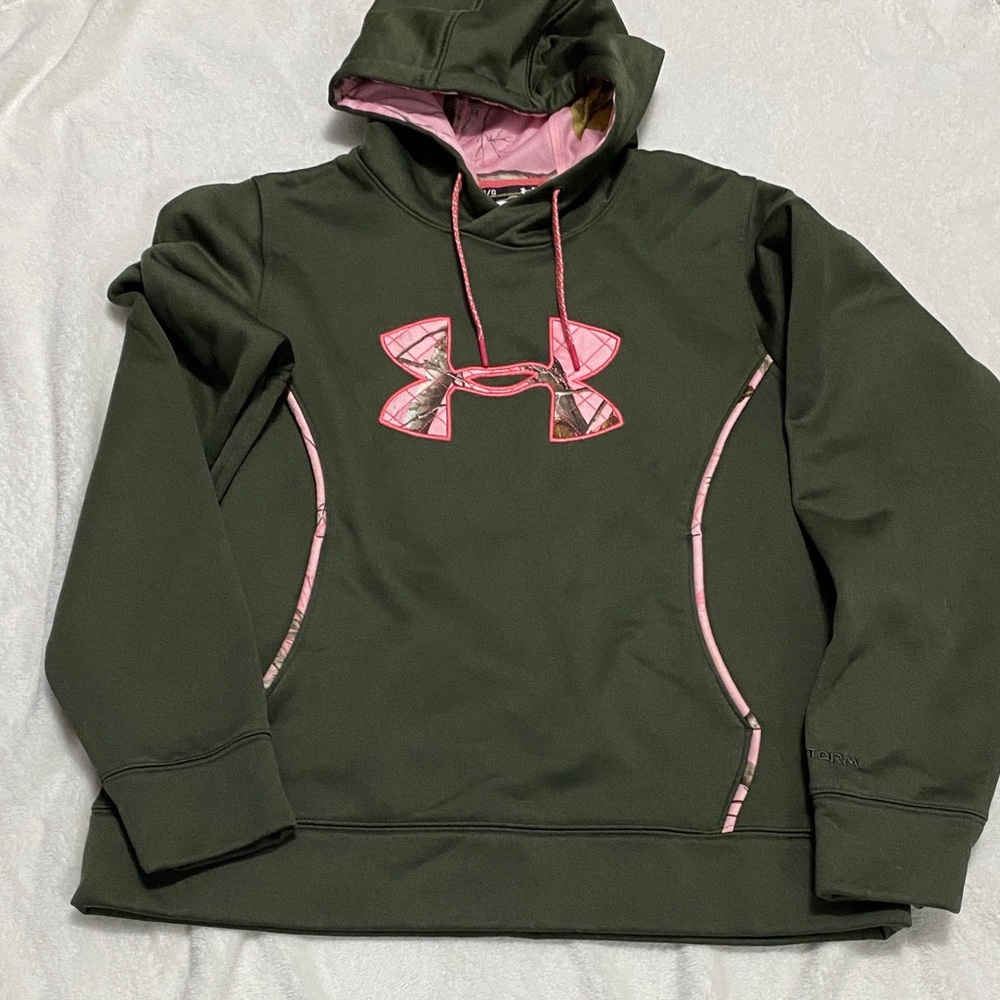 Under Armour Olive Hoodie with Pink Camo Accents